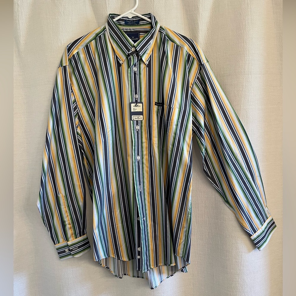 Men’s Faconnable 100% Cotton Striped Long Sleeve Button‎ Down Shirt NWT